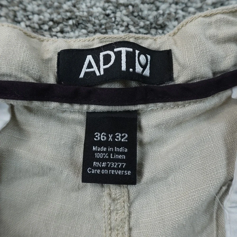 Apt 9 Pants Mens 36X32 Beige Linen Chambray Flat Front Drawstring Chino Beach